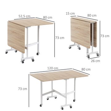 HOMCOM Klapptisch klappbarer Esstisch Küchentisch mit Rollen (Wohnzimmertisch, 1-St., Laptop-Tisch), für 4-6 Personen, Eiche