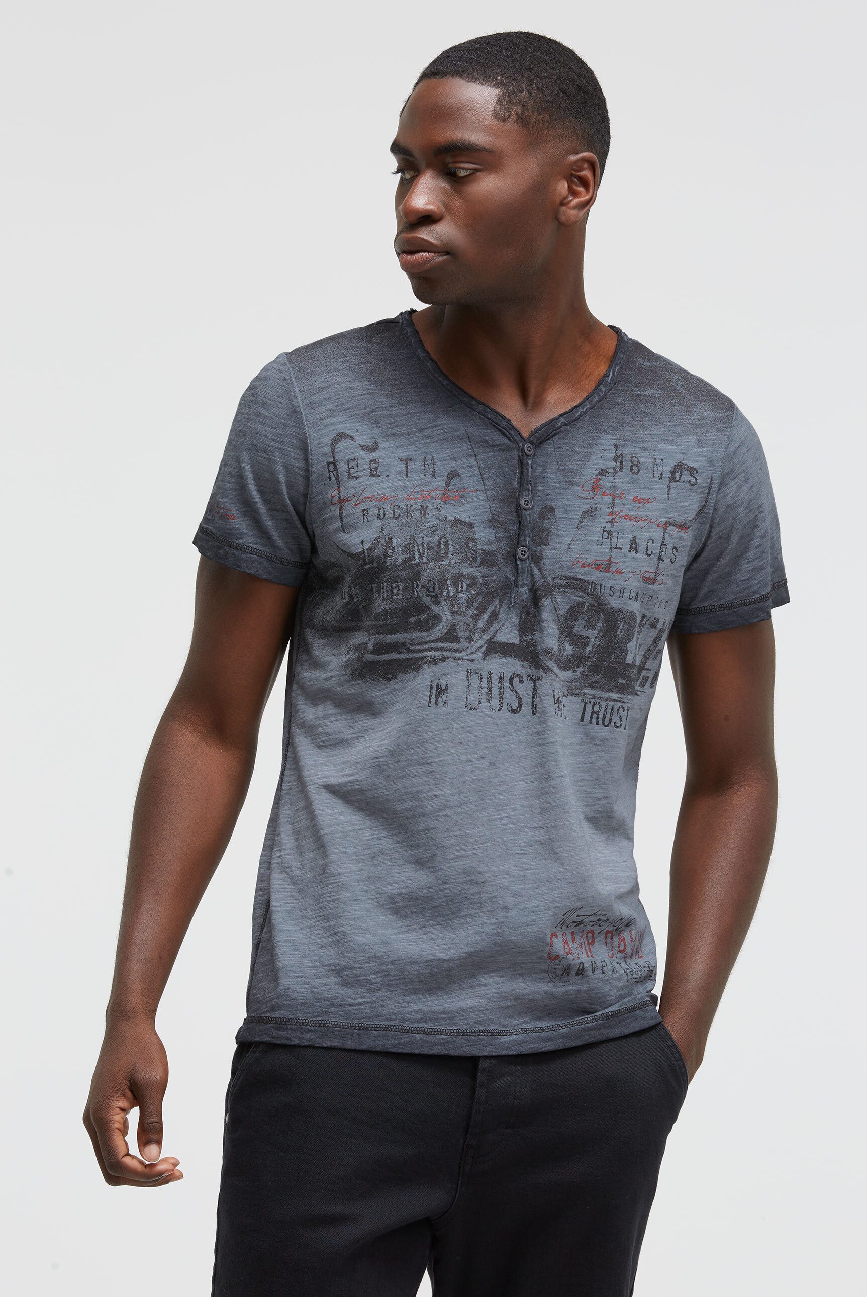 CAMP DAVID Henleyshirt mit offener Kante am Ausschnitt günstig online kaufen