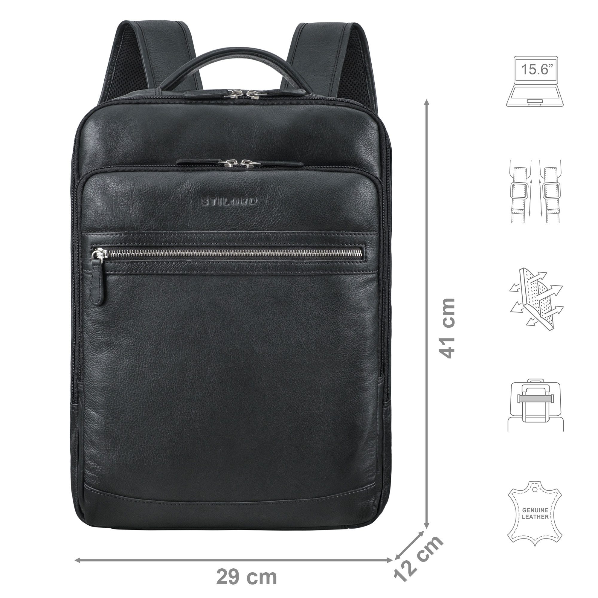 STILORD Notebookrucksack "Banks" Moderner Leder Rucksack Laptop 15,6 Zoll