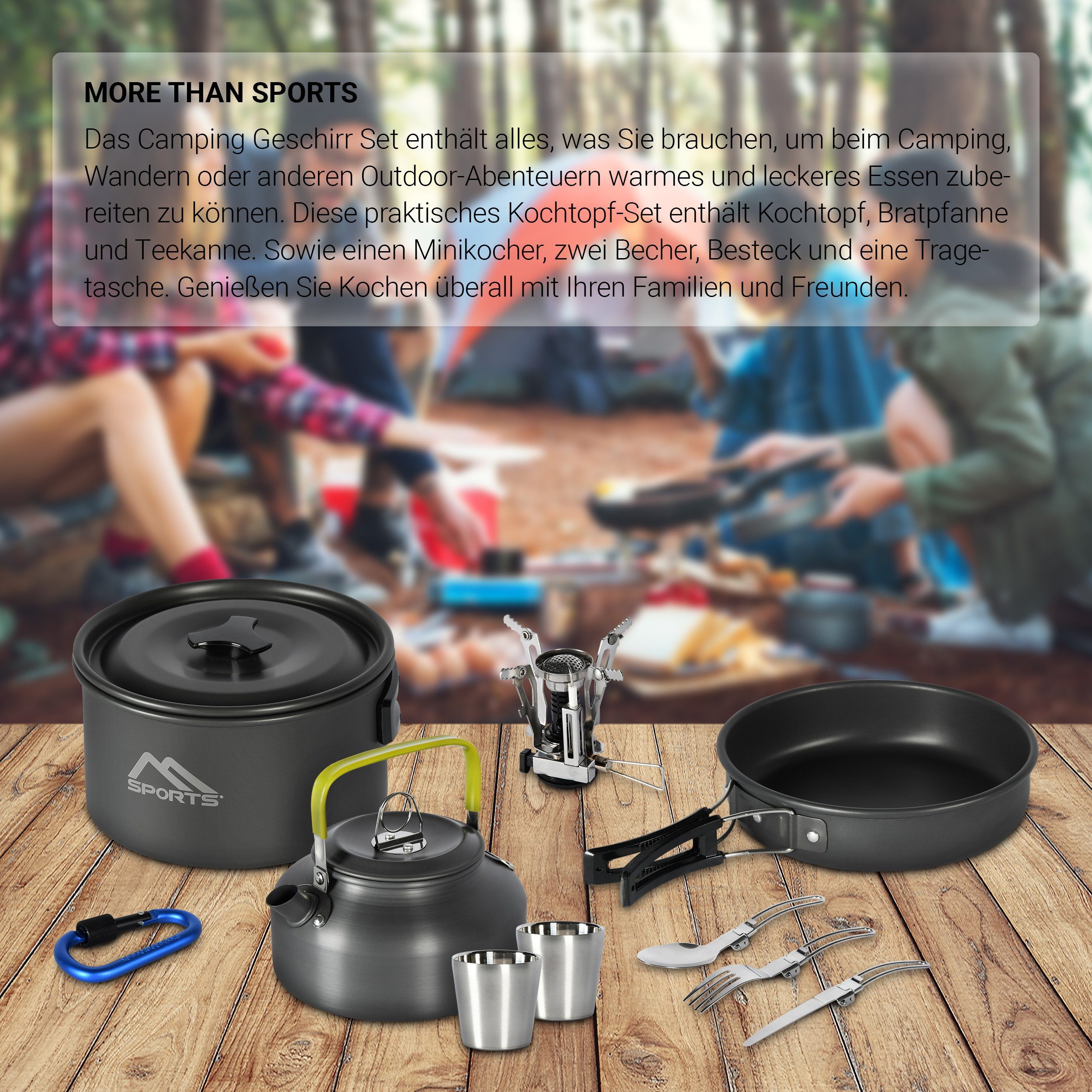 Pfanne Set Outdoor Topf Aluminium Kochset 11-teilig Kochtopf MSports® & Kochgeschirr Set, Gaskocher Camping aus Geschirr