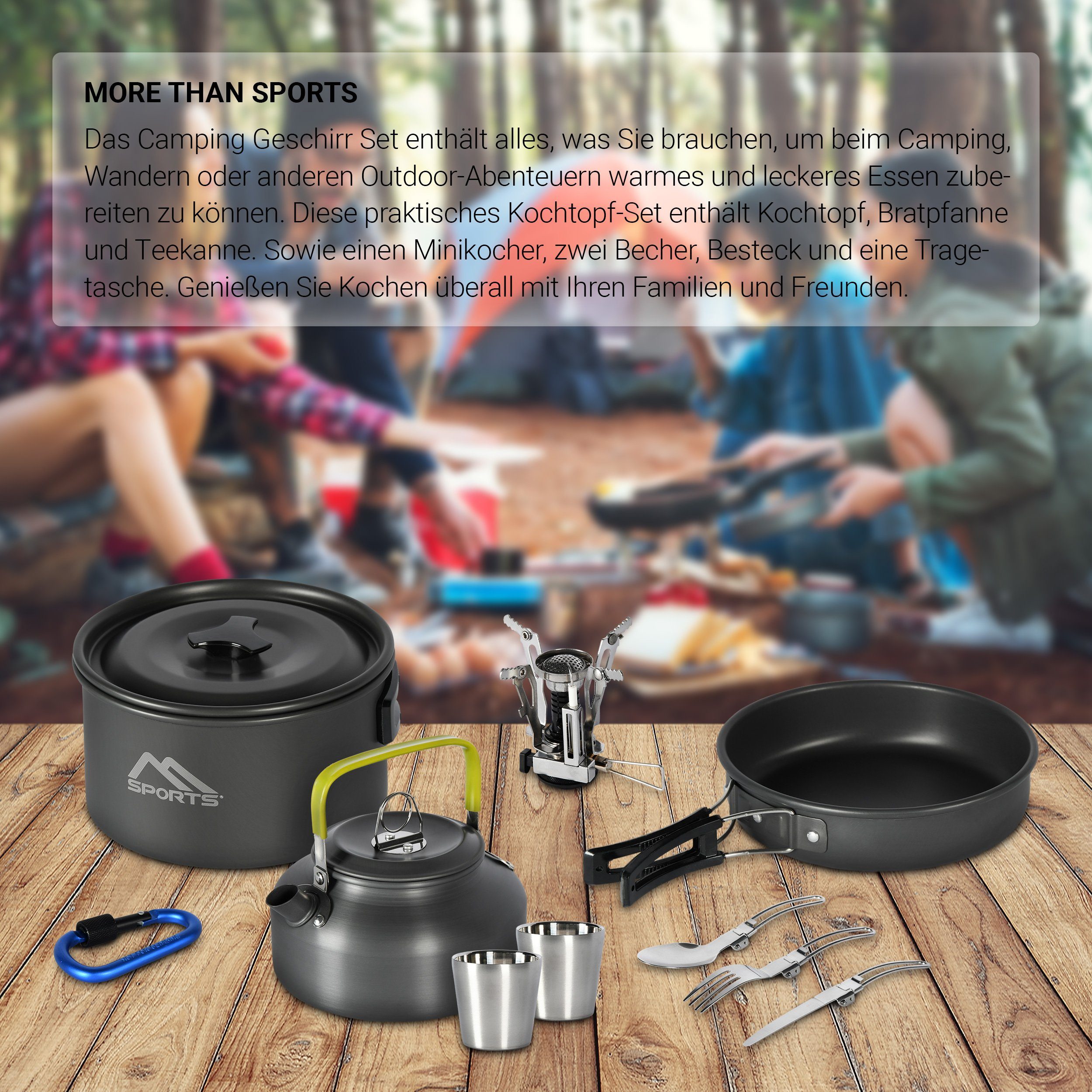 MSports® Gaskocher Camping Kochset 11-teilig Kochgeschirr Set Outdoor – Bild 4 von 5