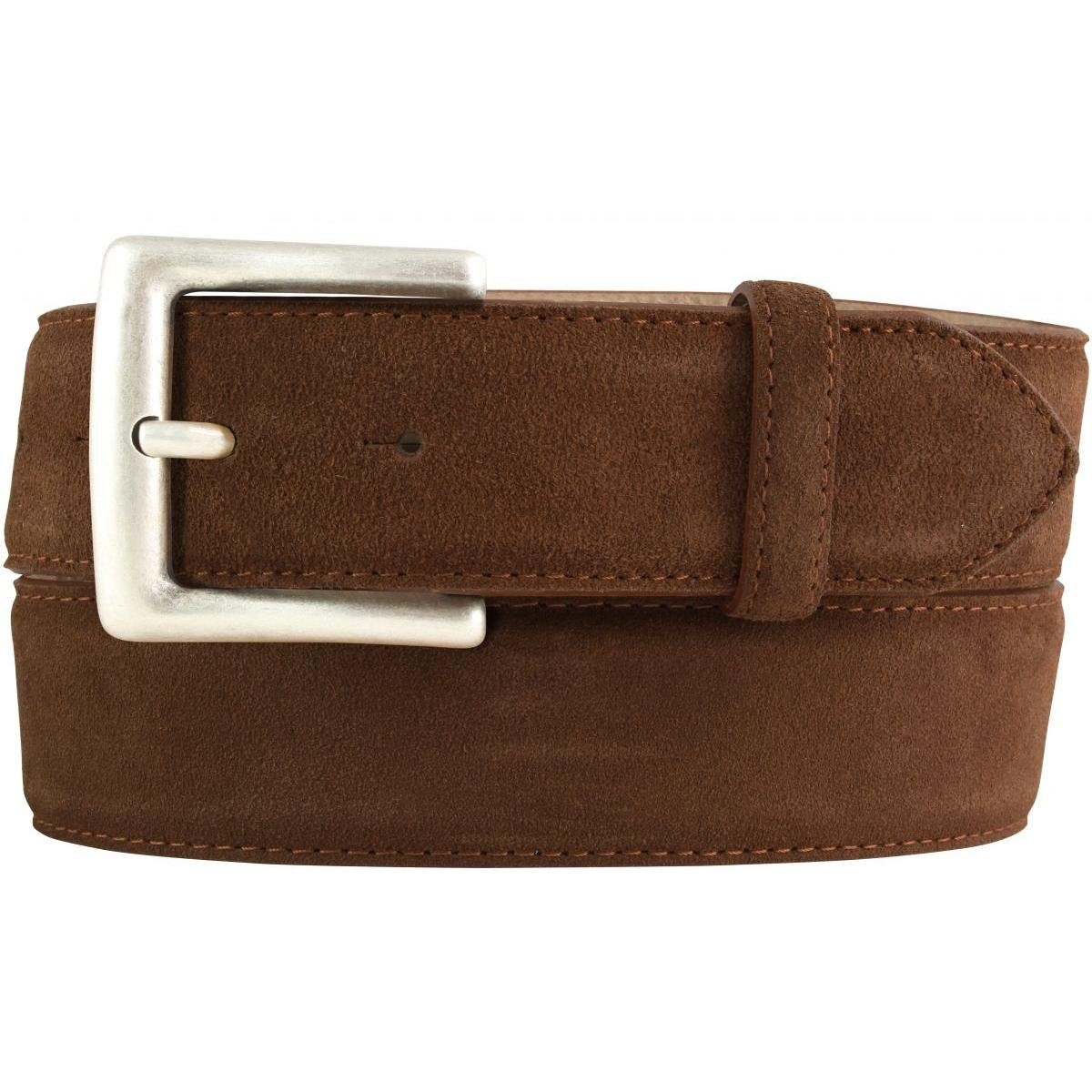 altsilberner mit Gürtel BELTINGER aus - Velour- Altsilber Ledergürtel Veloursleder Gürtelschnalle 4 cm Tabac,