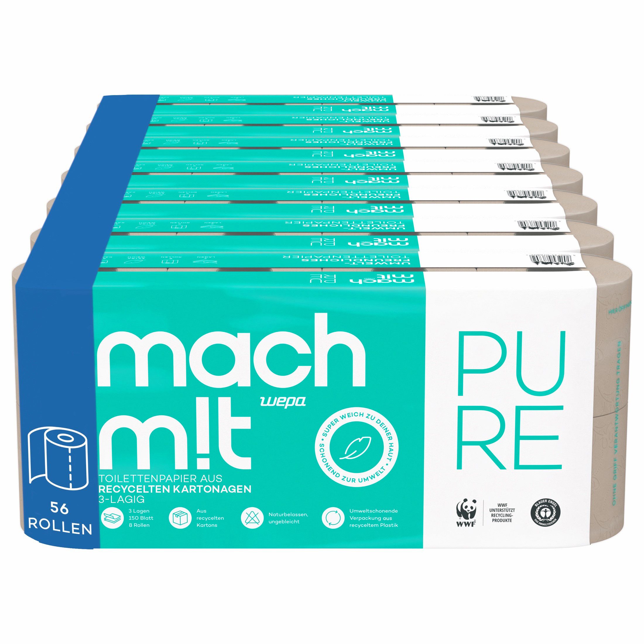 mach m!t Туалетная бумага PURE - 3-lagig - extra weich & umweltschonend (56-St)