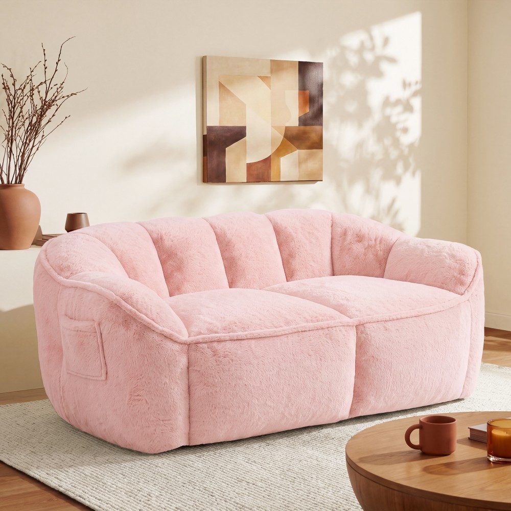 Vipbear 2-Sitzer Sofa Modernes Couch Kunstfell Flauschig, Polstersofa aus Memory-Schaum, 1 Teile, Gesamtgröße 165x82x69cm, Doppelsofa für …