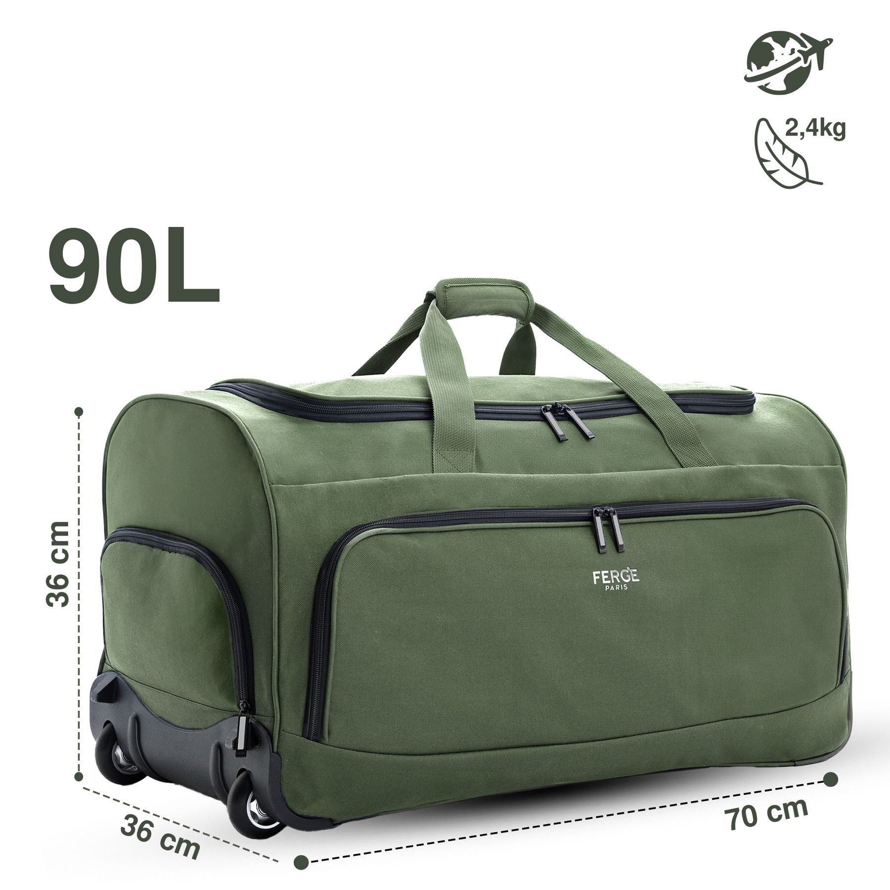 FERGÉ Reisetasche wasserabweisend Reisetasche mit Rollen groß Paris, Reisetasche mit Rollen und extra Schuhfach, Reisegepäck olive