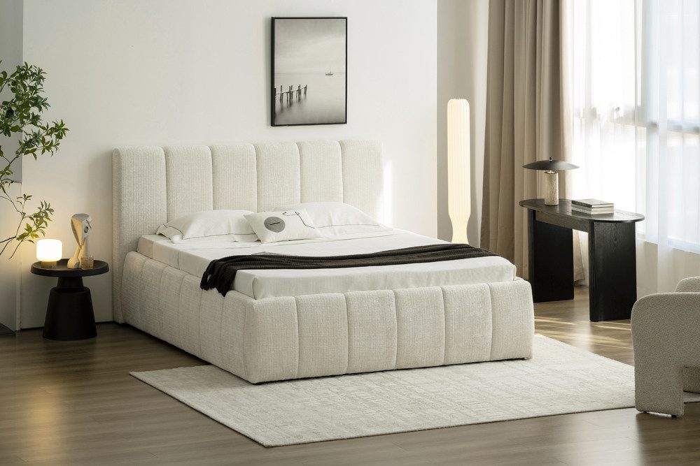 riess-ambiente Boxbett ADLON 180x200cm beige -Chenille, Bettkasten, Kopfteil, Lattenrost, FSC (Einzelartikel, 1-St), Doppelbett mit Stauraum - ideal für moderne Gäste- und Schlafzimmer