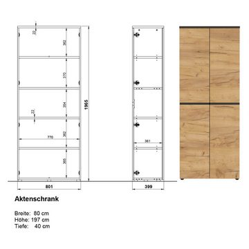 Lomadox Aktenschrank LUGANO-01 Büro und e in Graphit mit Navarra Eiche Nb., B/H/T: ca. 170/197/40 cm