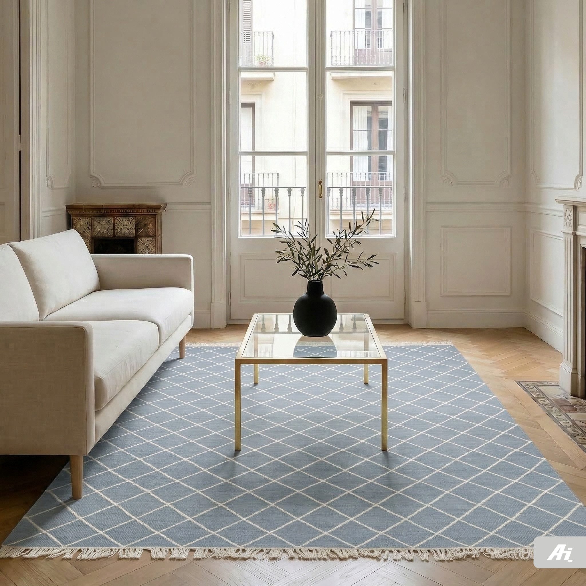 Carpet Avenue Teppich Kelim Dhorri Box- Blau 230x160, Rechteck, Höhe: 4 mm