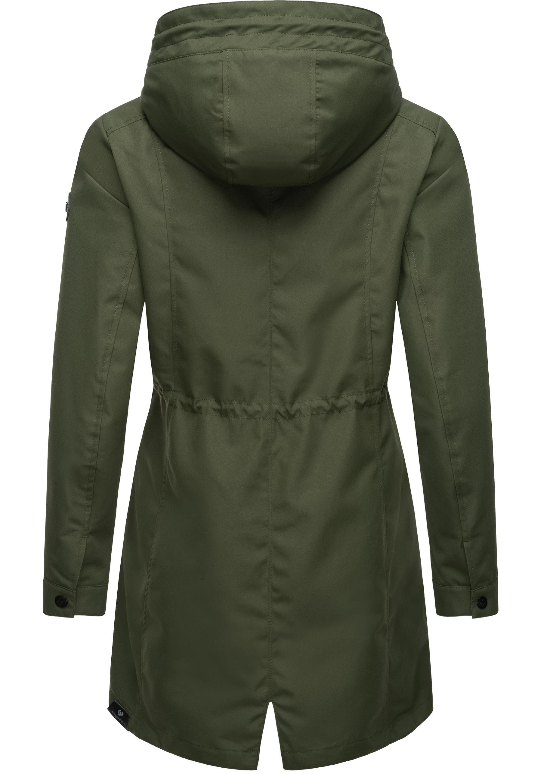Ragwear Regenmantel Begonia Wasserdichter Damen Übergangsmantel mit großer Kapuze