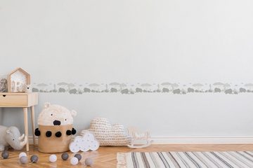 A.S. Création Bordüre Elephant Family, glatt, Tapete Kinderzimmer Grau Blau Weiß