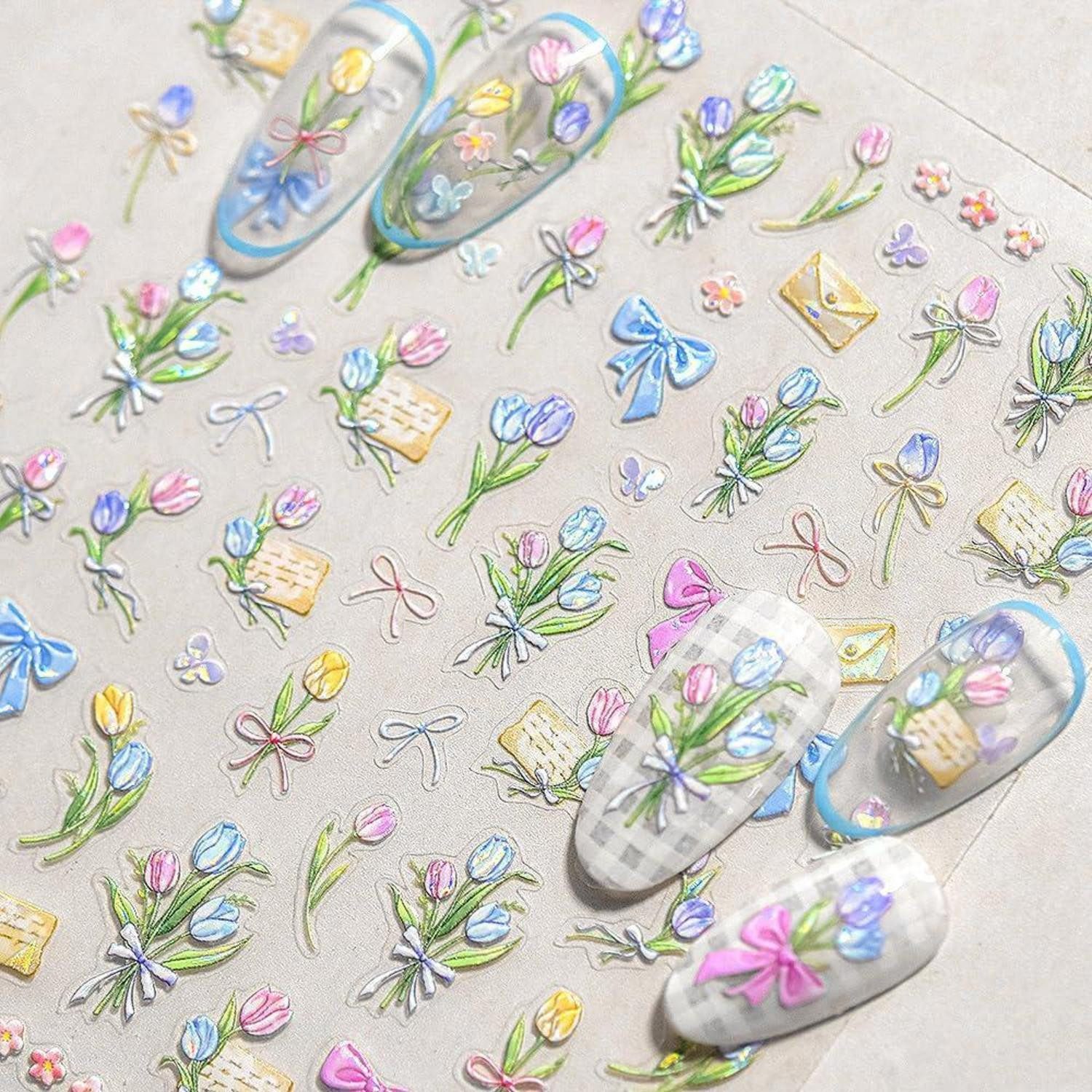 LuxusKollektion Nageldesign Zubehör Nagelsticker Tulpe Blumen 5D geprägt