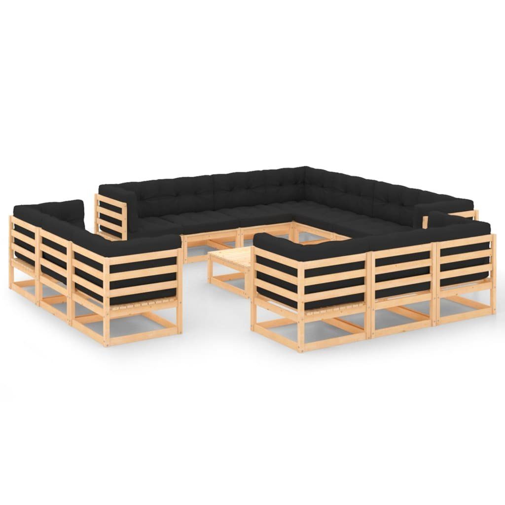 vidaXL Gartenlounge-Set Garten-Lounge-Set und Kiefer, Natur Massivholz mit 14-tlg. (1-tlg) Anthrazit Kissen