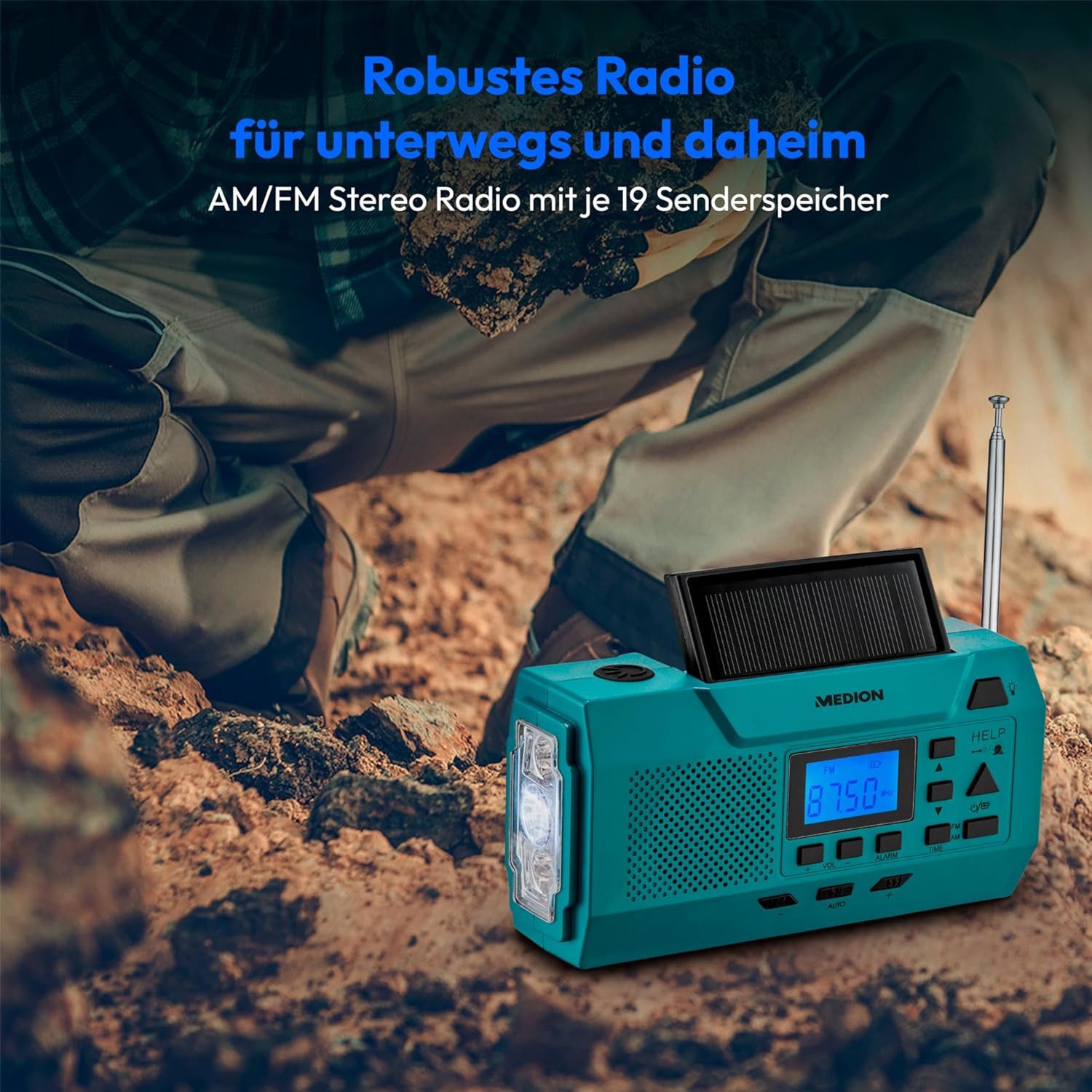 Medion® MEDION LIFE MD44806 E66806 Dynamo-Kurbelradio UKW Solarpanel Batterie Radio (AM/FM Radio mit je 30 Senderspeicher)