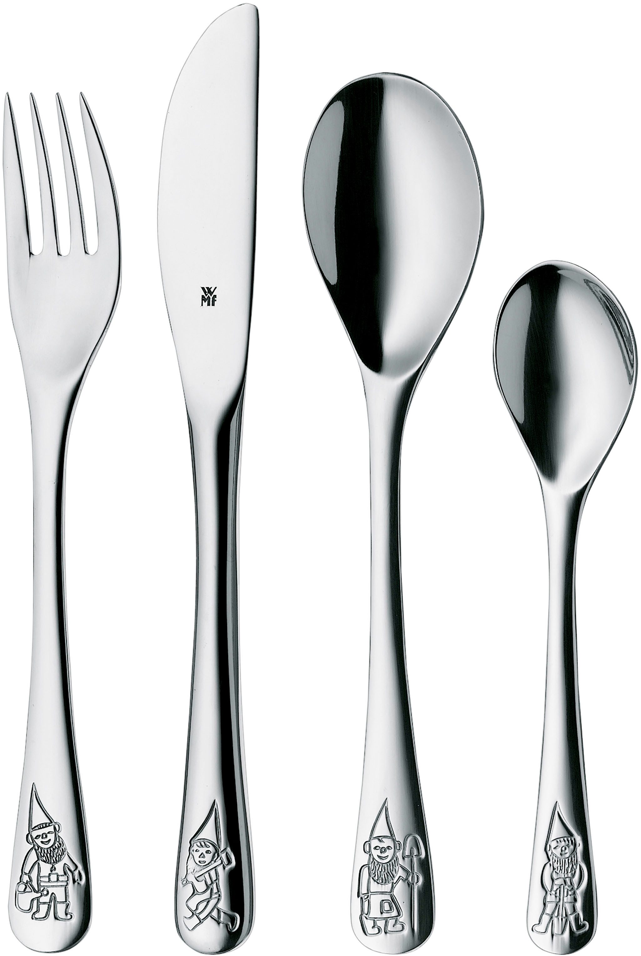 WMF Kinderbesteck Zwerge (4-tlg), 1 Personen, Cromargan® Edelstahl Rostfrei 18/10, ab 3 Jahren, hygienisch, säurefest