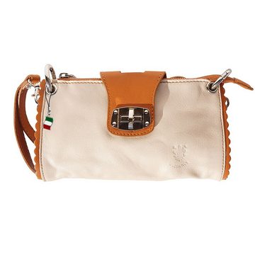 FLORENCE Schultertasche Florence 2in1 Abendtasche Clutch Wristlet (Abendtasche), Damen Leder Abendtasche, Wristlet, Schultertasche, beige braun ca 22cm