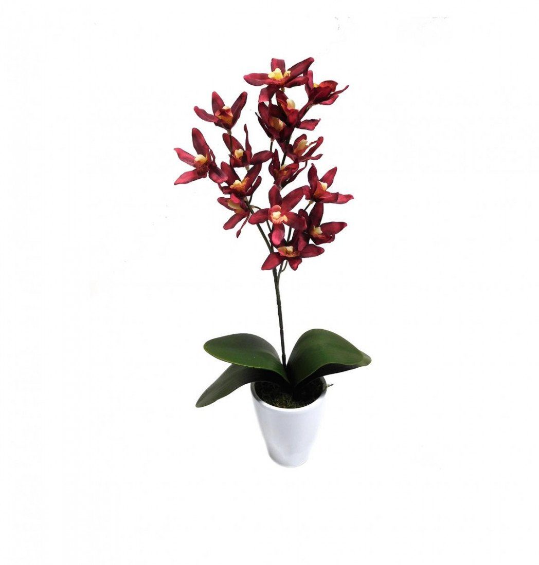Kunstorchidee Orchidee Kunstblume Blume Pflanze rot künstlich unecht 523  Cymbidie, PassionMade, Höhe 50 cm, im Topf