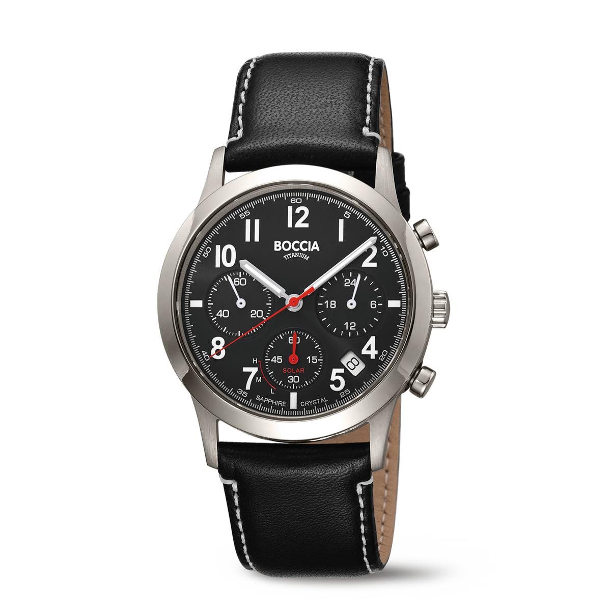 Boccia Solaruhr Boccia Uhr für Herren 3735-01 Solar, Chronograph, Titan, Leder, (1-tlg)