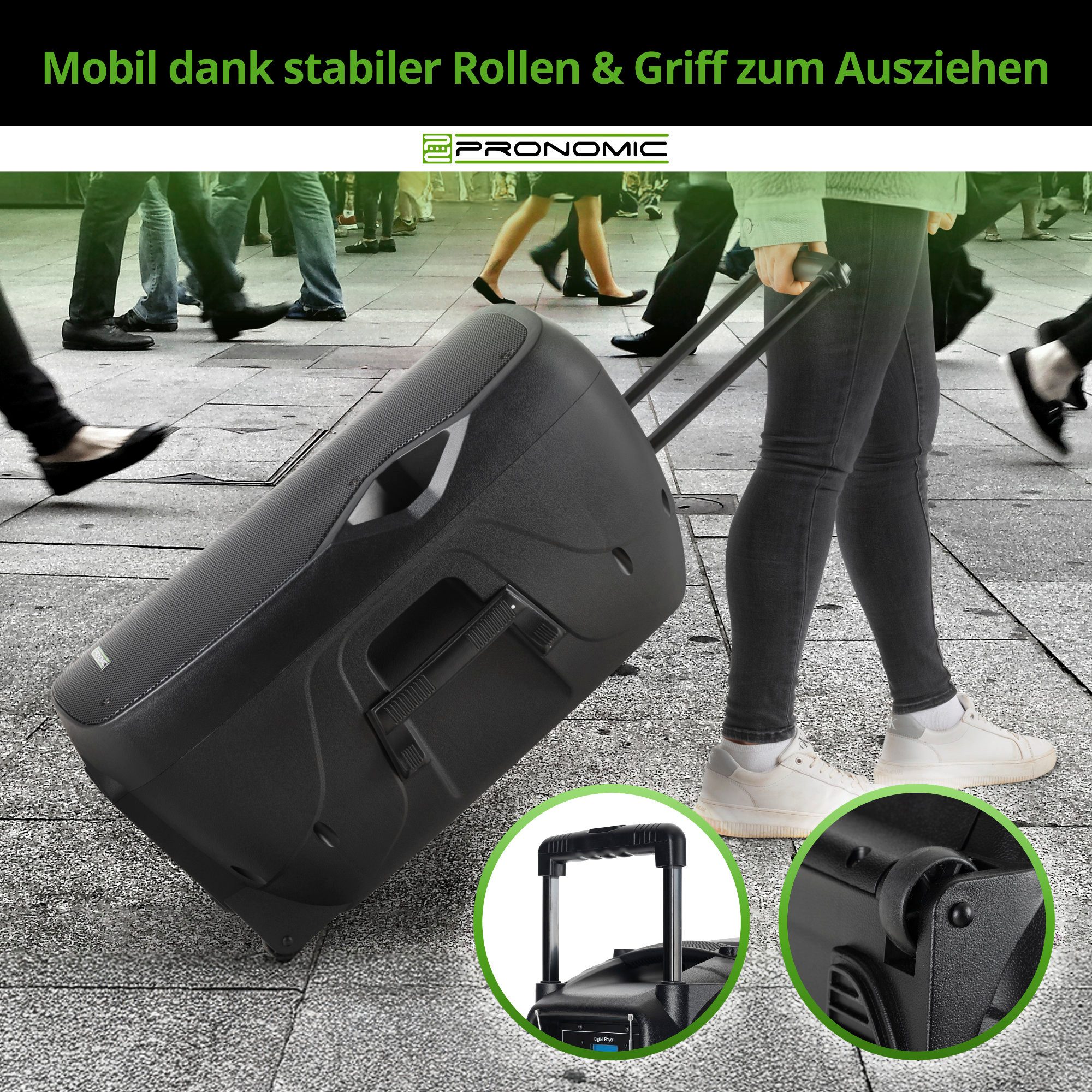 Pronomic MOVE 15MA-A Akku-Aktivbox - Mobile Soundanalage mit 15"-Woofer Lautsprecher (Bluetooth-Schnittstelle, 30 W, TWS Funktion inkl. Funkmikrofon & Headset)