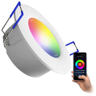 linovum LED Einbaustrahler WEEVO smarter LED Einbauspot flach & rund IP44 mit Alexa Google Home, LED-Leuchtmittel fest verbaut, LED-Leuchtmittel fest verbaut
