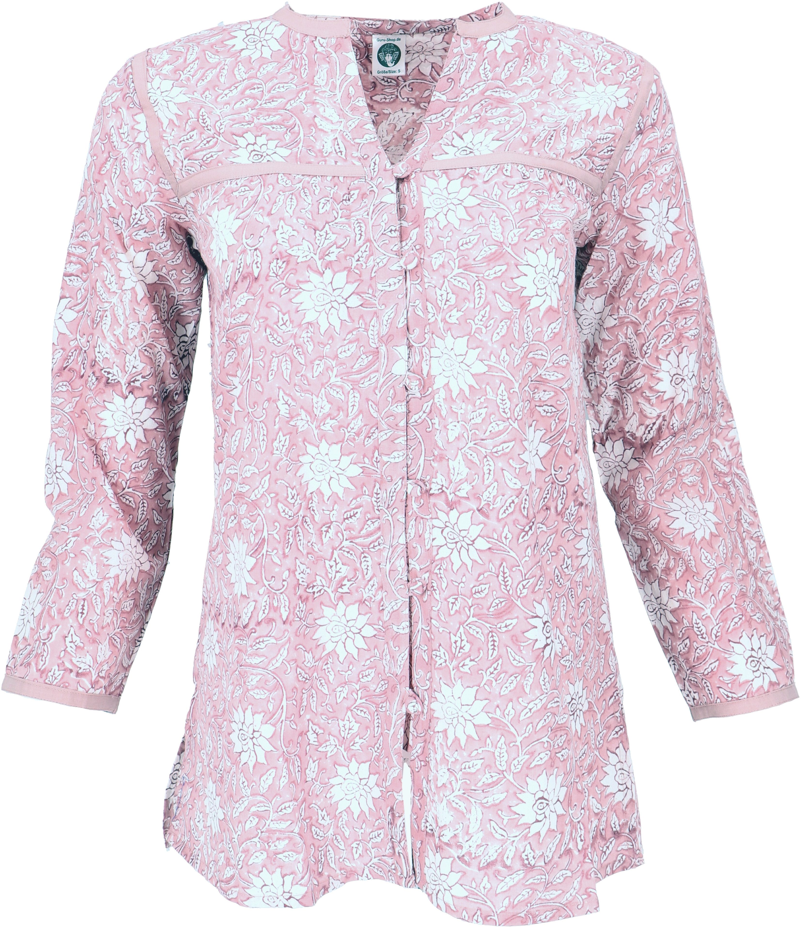 Guru-Shop Longbluse Handbedruckte Bohobluse, luftige Baumwollbluse.. alternative Bekleidung