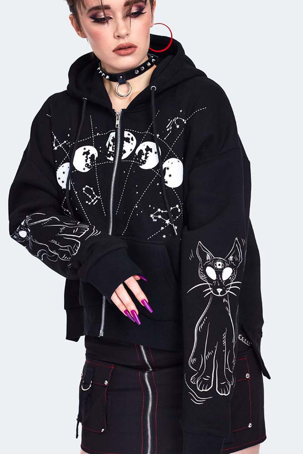 Jawbreaker Kapuzensweatshirt Cosmic Cat Hoodie Lunar Gothic Mondphasen Pastel Goth