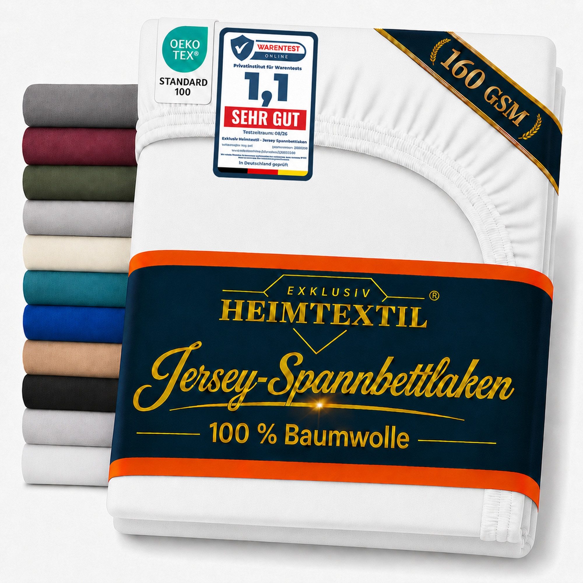 EXKLUSIV HEIMTEXTIL Spannbettlaken Jersey Spannbettlaken Deluxe Marke, Jersey, Gummizug: Rundum, (1 Stück), mit Rundumgummi, 160g/m²