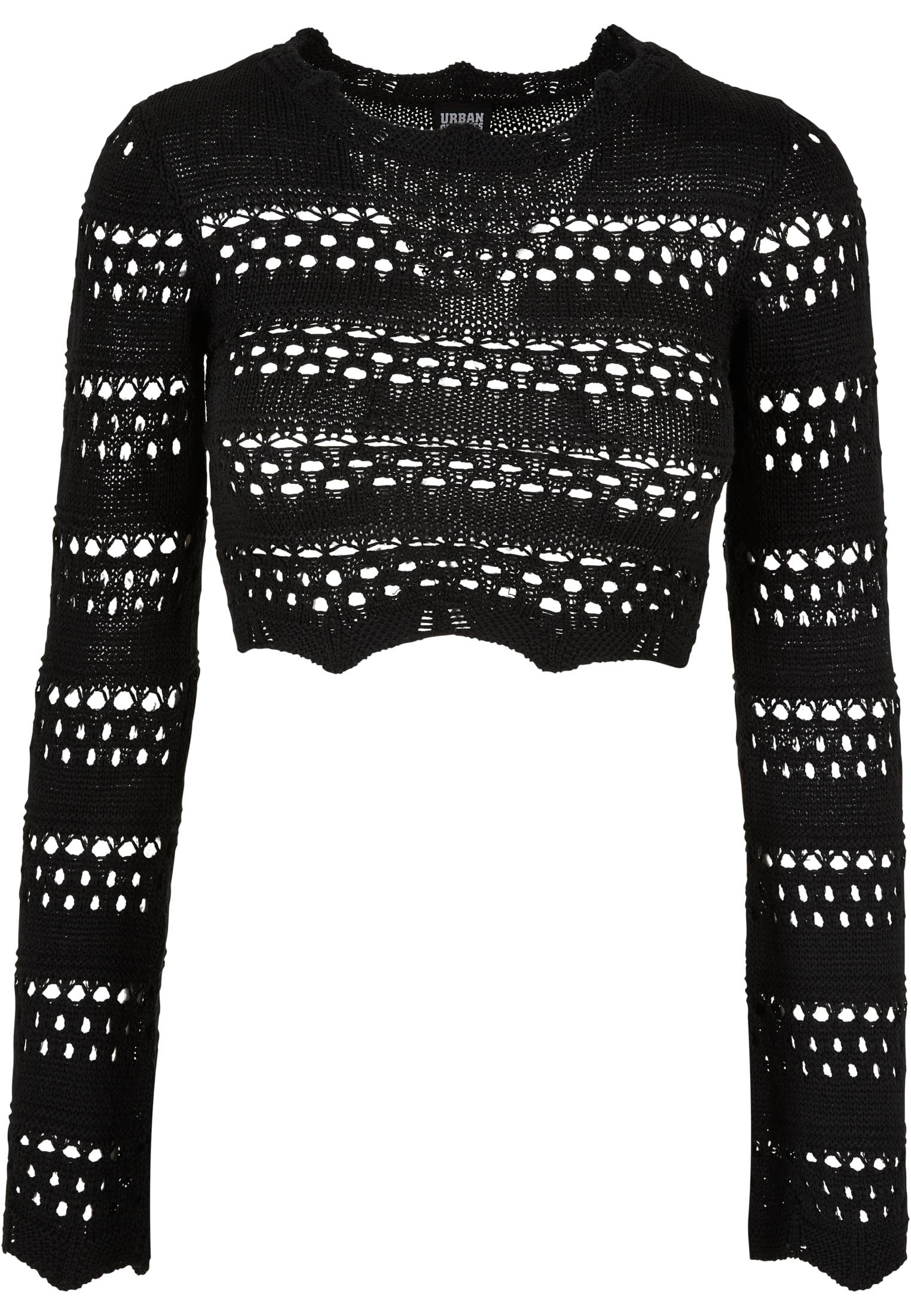 Knit URBAN Kapuzenpullover Cropped Ladies (1-tlg) CLASSICS Crochet Sweater Damen black