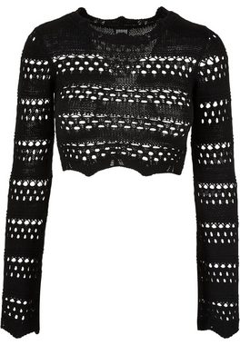 URBAN CLASSICS Kapuzenpullover Damen Ladies Cropped Crochet Knit Sweater (1-tlg)