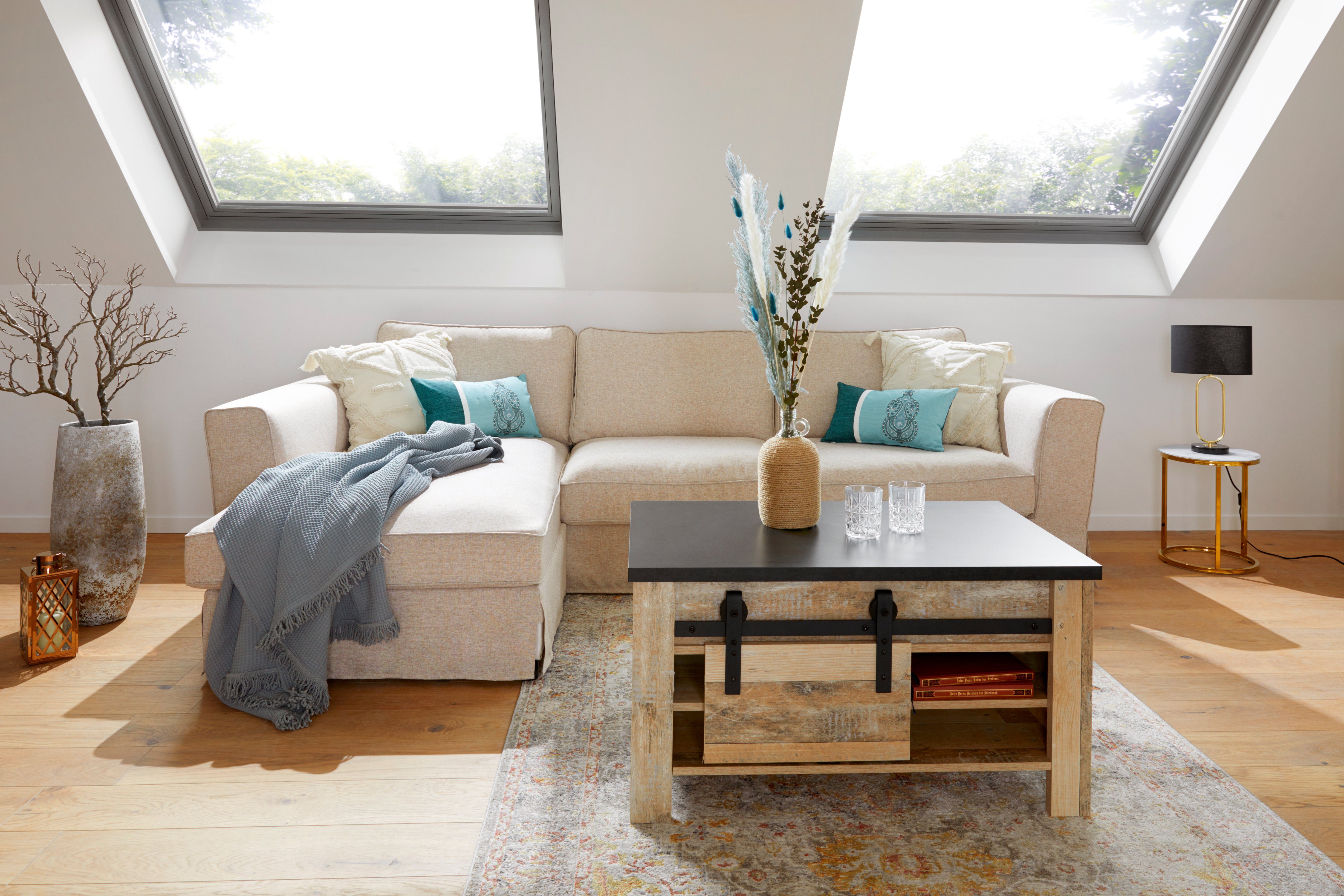 Home affaire Couchtisch SHERWOOD, modernes Holz Dekor, mit Scheunentorbesch günstig online kaufen