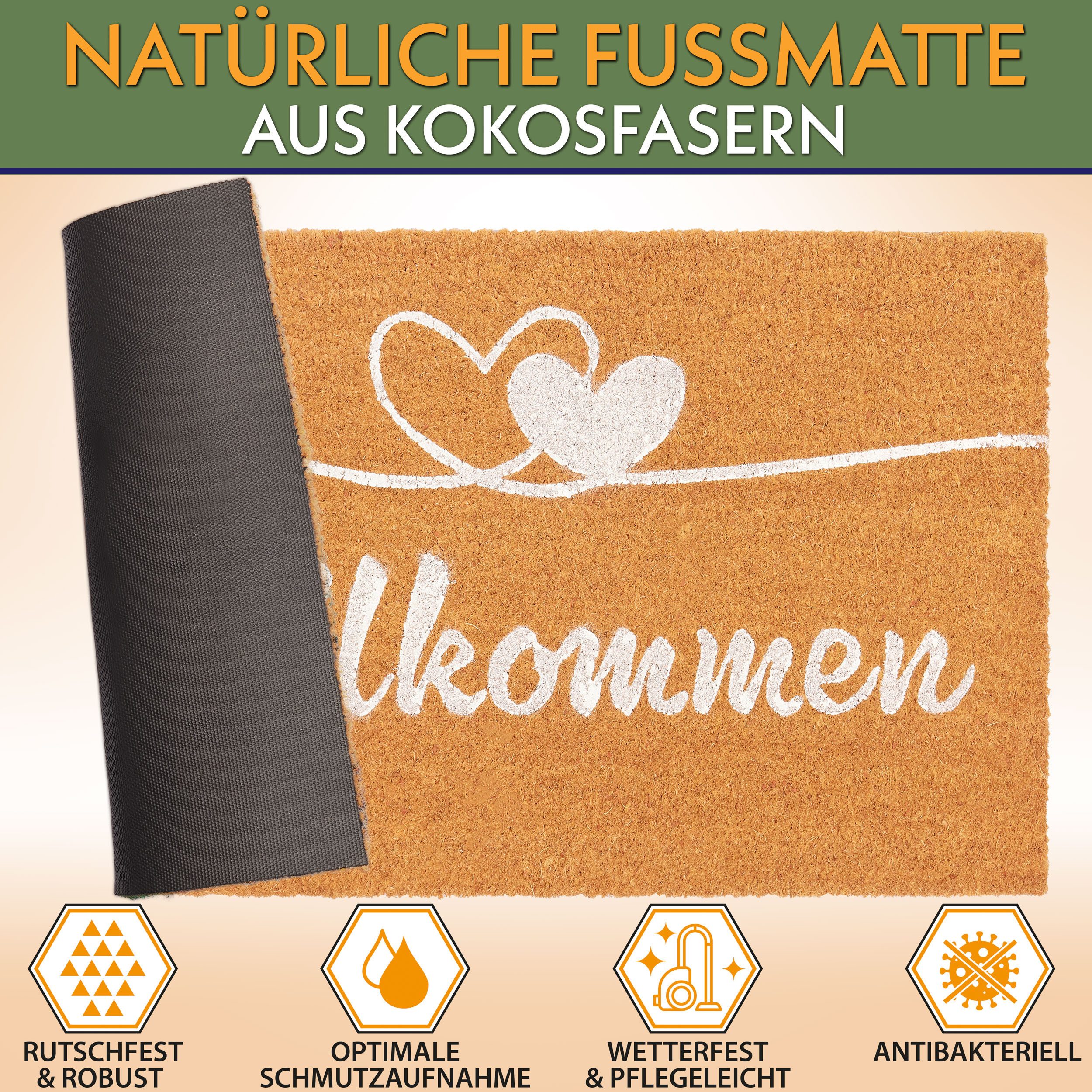 BRUBAKER Fußmatte Willkommen - 45 x 75 cm Schmutzfangmatte mit Herzen - Bra günstig online kaufen