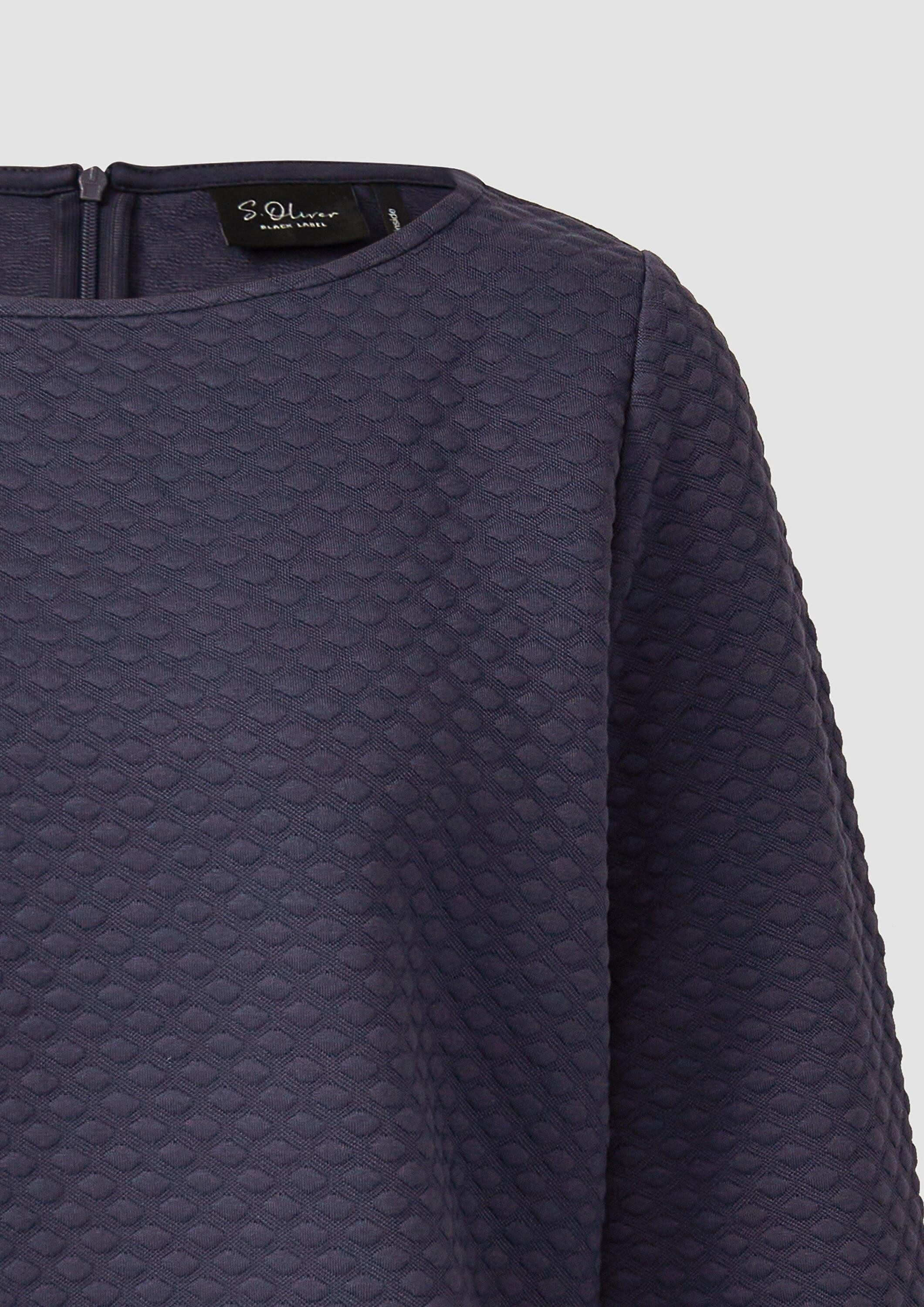 s.Oliver 3/4 Arm-Pullover Sweatshirt Jacquard-Sweatshirt im Relaxed Fit mit U-Boot-Ausschnitt