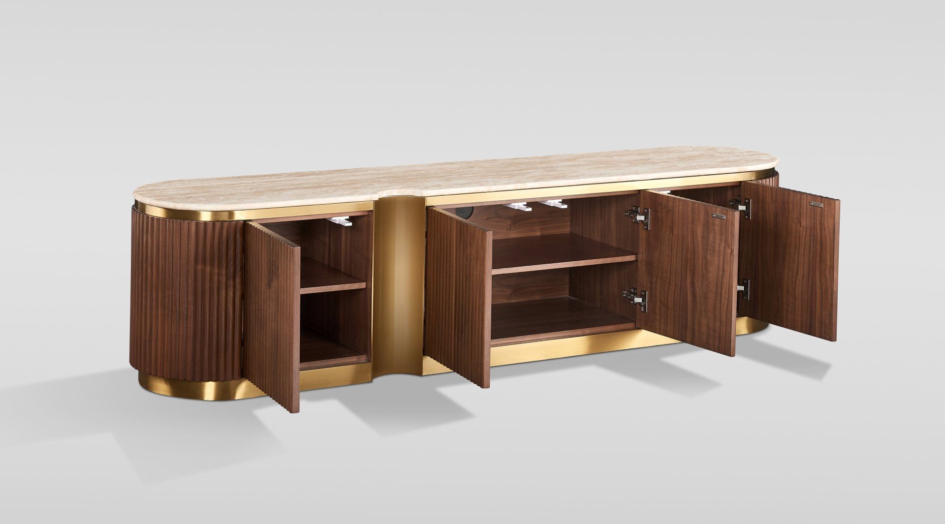 Livin Hill TV-Board Stilig, italienisches Nussbaumfurnier mit Travertinplatte