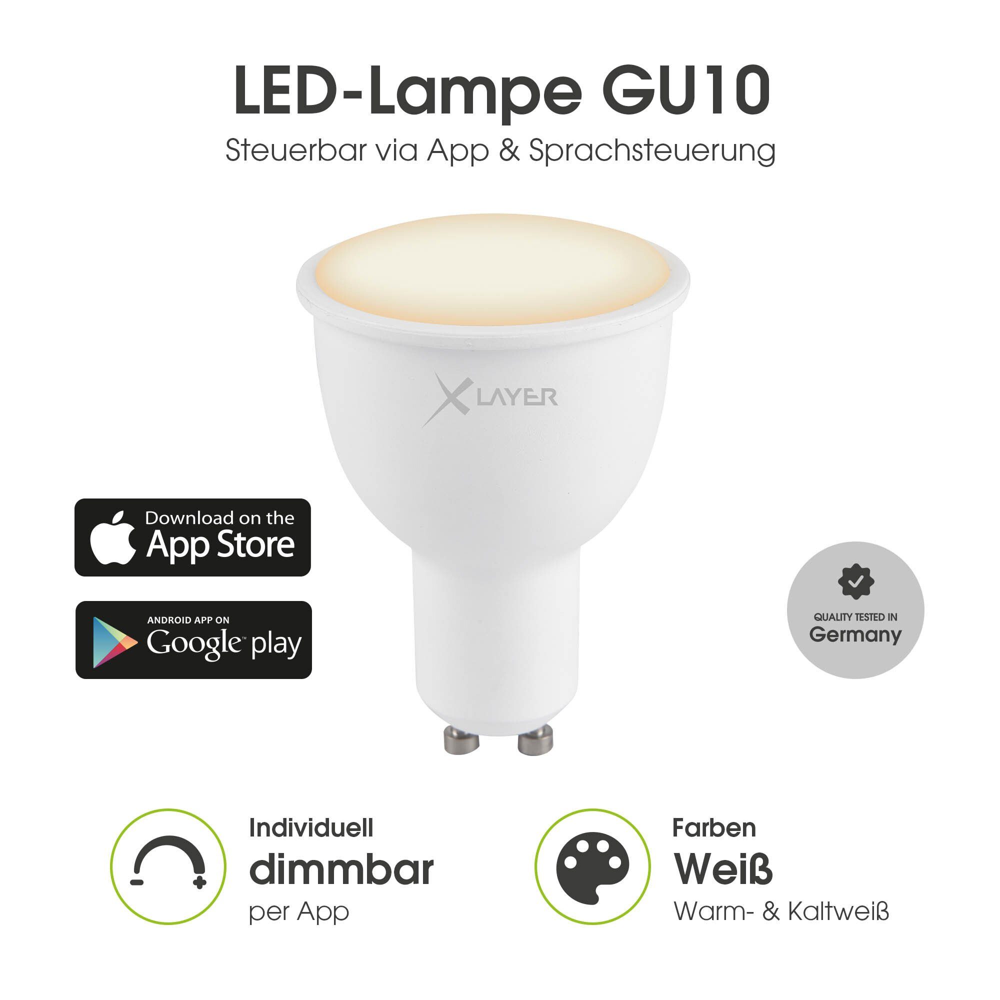 XLAYER Smarte LED-Leuchte WLAN LED Lampe Smart Dimmbar GU10 Warm- 4.5W Kaltweiß Echo und