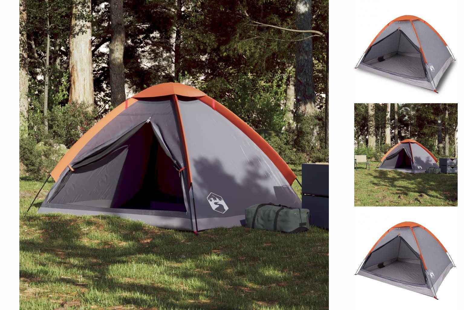 vidaXL Vorzelt Kuppel-Campingzelt 2 Personen Grau und Orange Wasserdicht