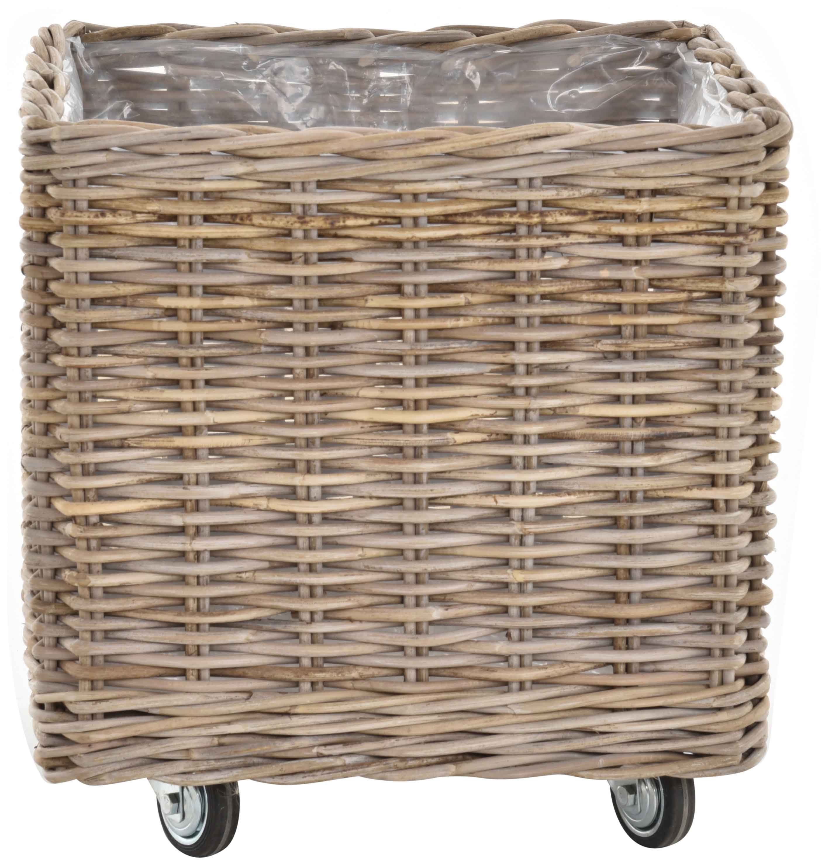 Krines Home Allzweckkorb Pflanzkorb groß Rattan Rollkorb Rattankorb Grau Natur Quadratisch, mit Rollen