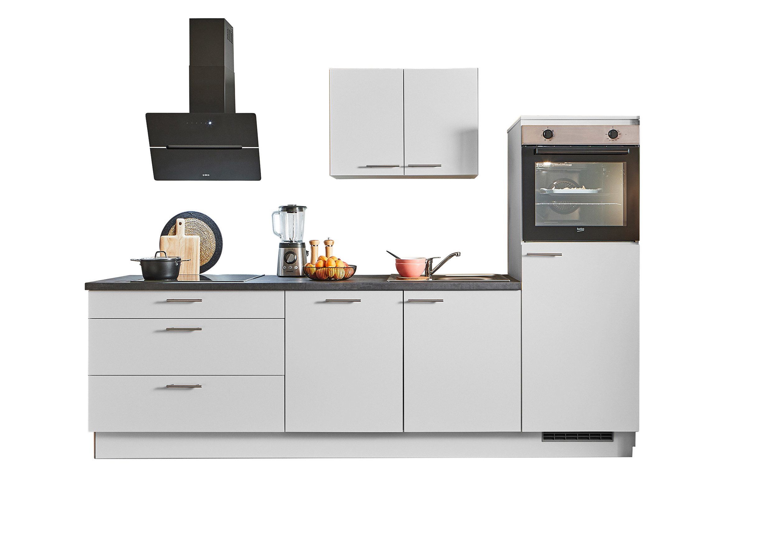 pino Küchenzeile Helsinki, individuell anpassbar, gratis Küchenplanung mit Profis, (Breite 270cm), vormontiert, wahlw. mit E-Geräten, Preis inkl. Lieferung