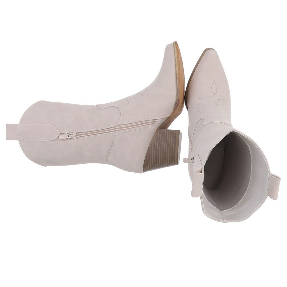 Ital-Design Elegante Damen Stiefel mit Stickerei für Alltag und Freizeit Westernstiefelette (90482750) Blockabsatz Stiefeletten in Beige