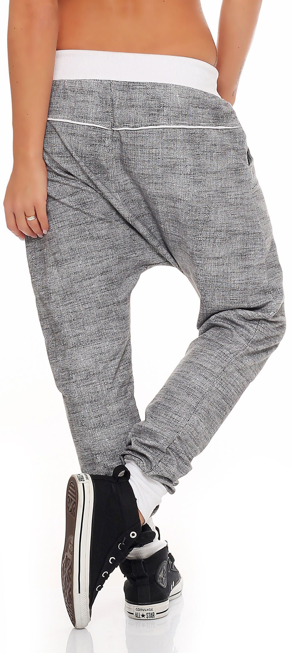 malito more than fashion Jogginghose malito Damen Jogginghose mit Knopfleiste, Sporthose meliert, Baggy Baggyhose mit elastischem Bund Einheitsgröße