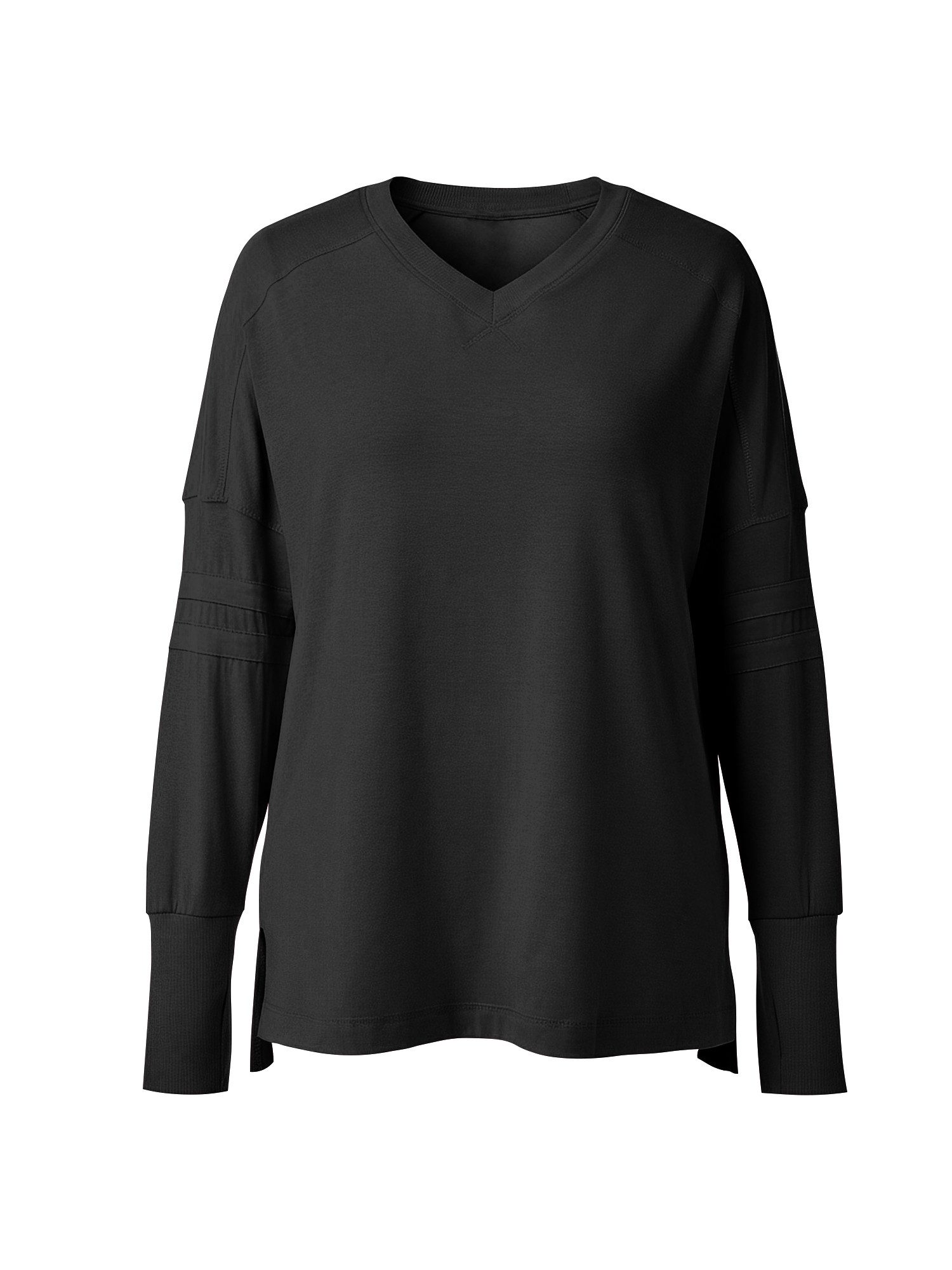Langarmshirt Damen Oversize mit V-Ausschnitt Raglanärmeln und Daumenlöchern