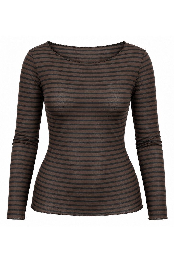VIDO jewelry & more Rundhalspullover Longsleeve Soft Damen - LUCY - beige/coffee, coffee/black, schoko/deep