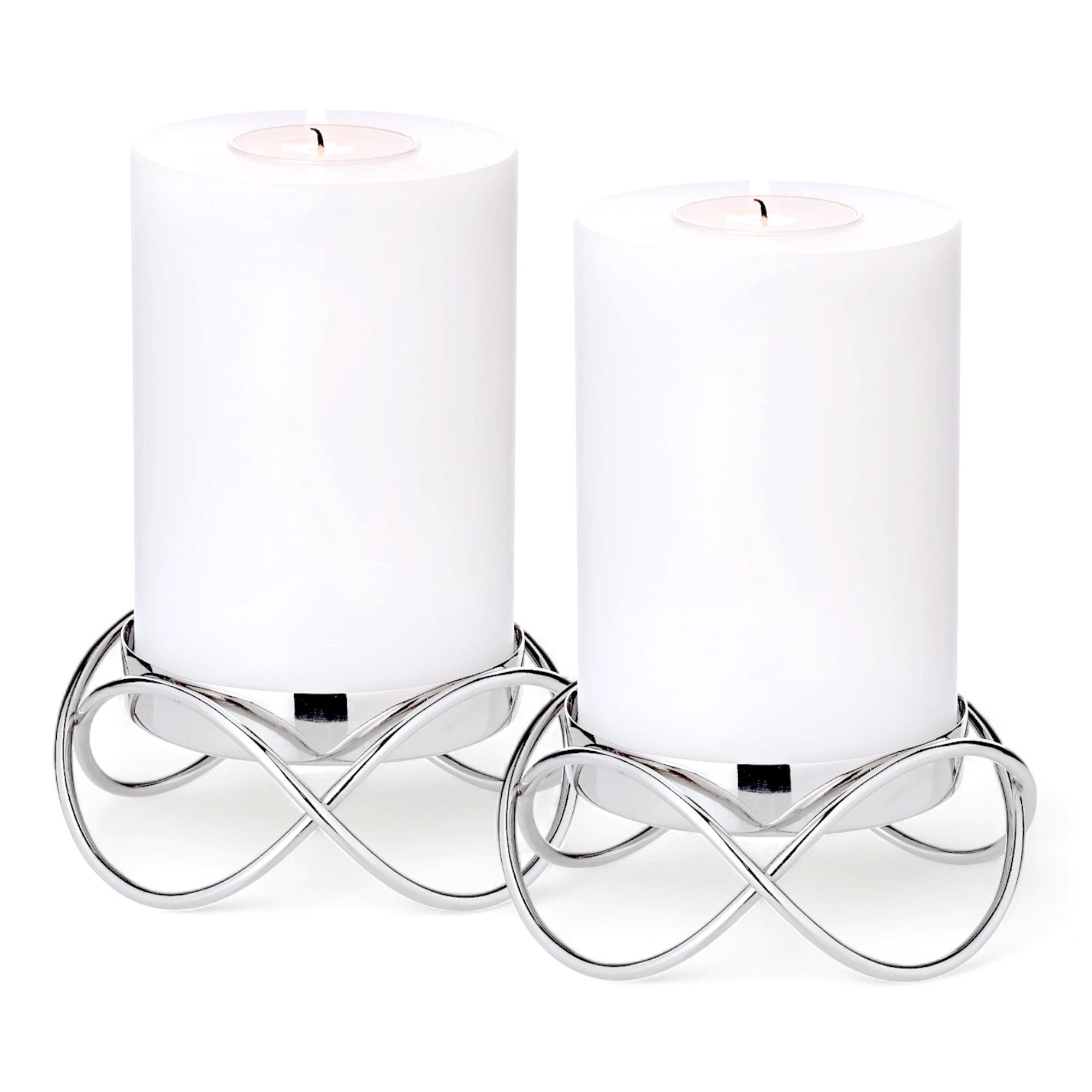 EDZARD Kerzenhalter Bastia (H 4,5 cm, Ø 13 cm) Edelstahl, vernickelt, hochglanzpoliert, 2er-Set