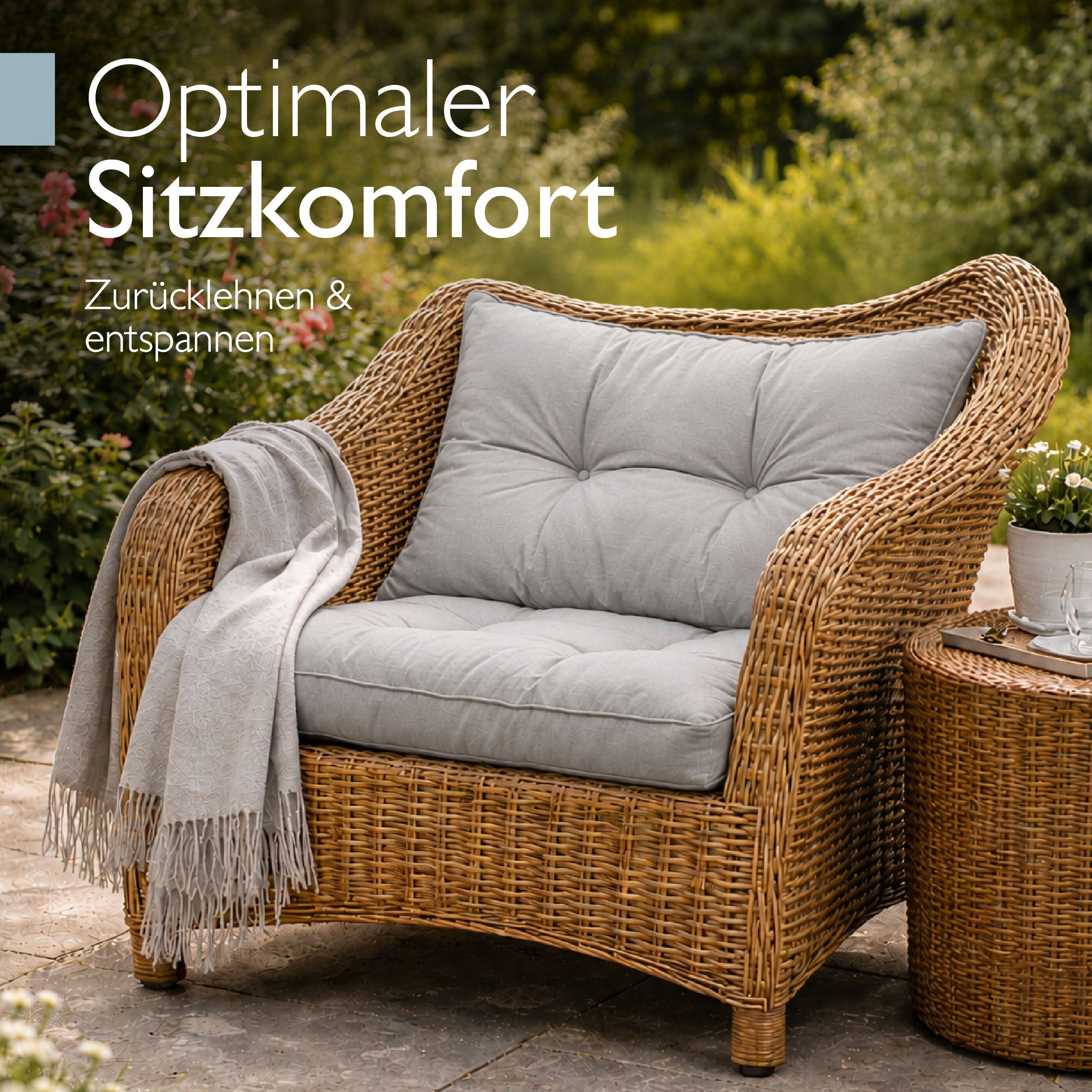 Beautissu Sitzkissen Lounge Kissen Set Outdoor Hellgrau XLuna, 40x40cm, 50x40cm, Sitzkissen Gartenstuhl 10 cm dick Sitzpolster Auflagen für Gartenmöbel