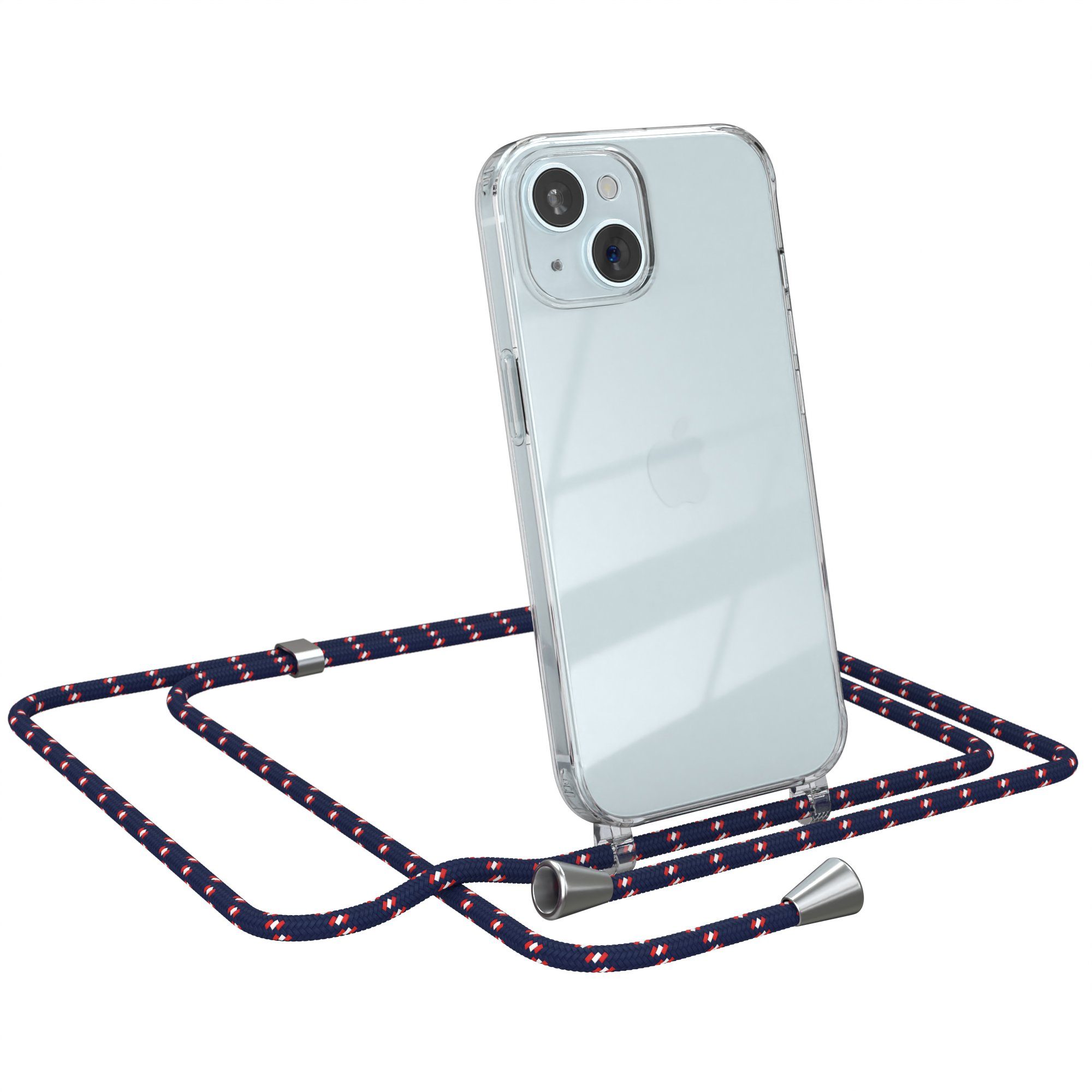 EAZY CASE Handykette mit-/ ohne Magsafe Hülle für iPhone 15 6,1 Zoll, Slimcover Handykette Hülle Cross Bag für Smartphone Blau Camouflage