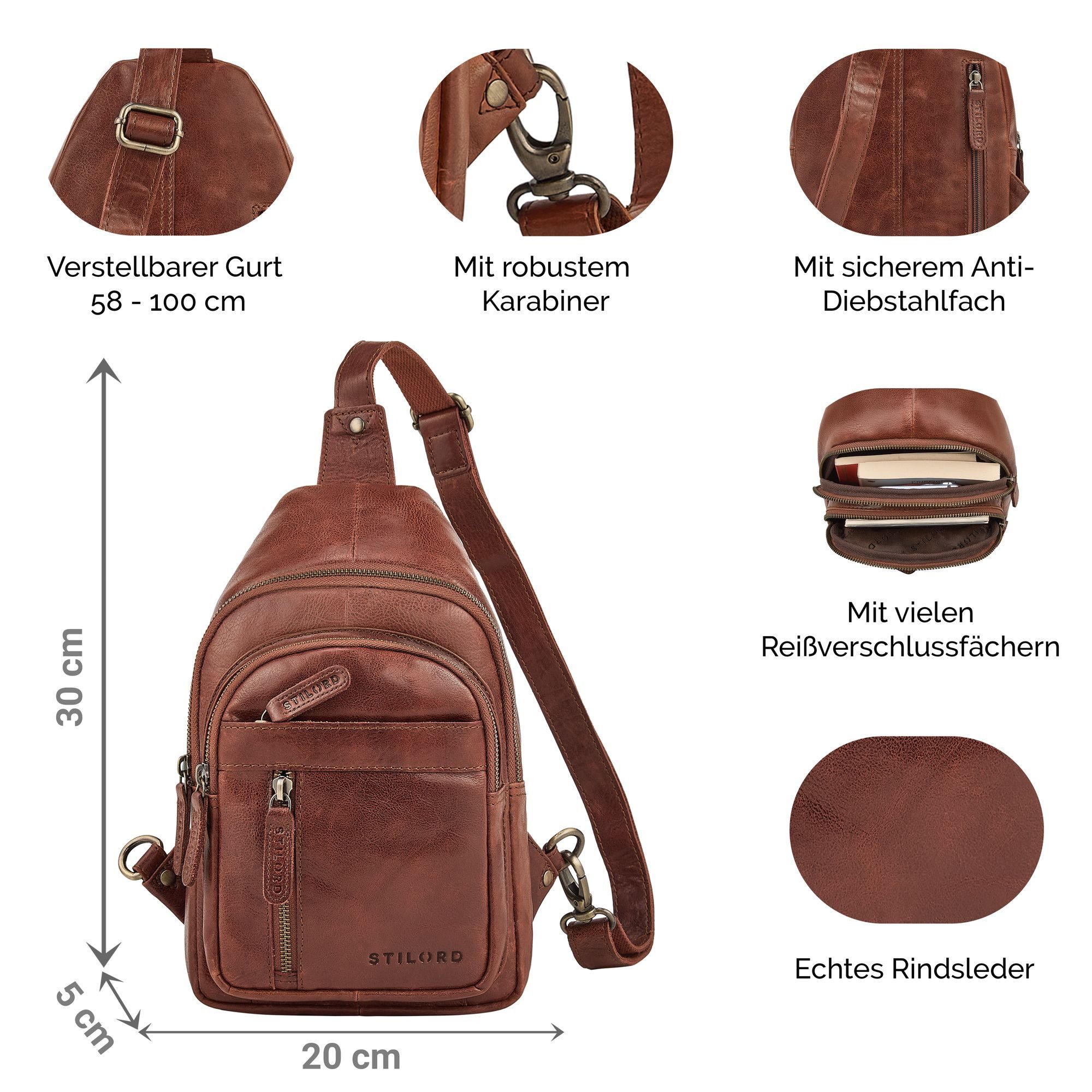 STILORD Handtasche "Montego" 2-in-1 Sling Bag aus Echtleder für Herren – Bild 4 von 5