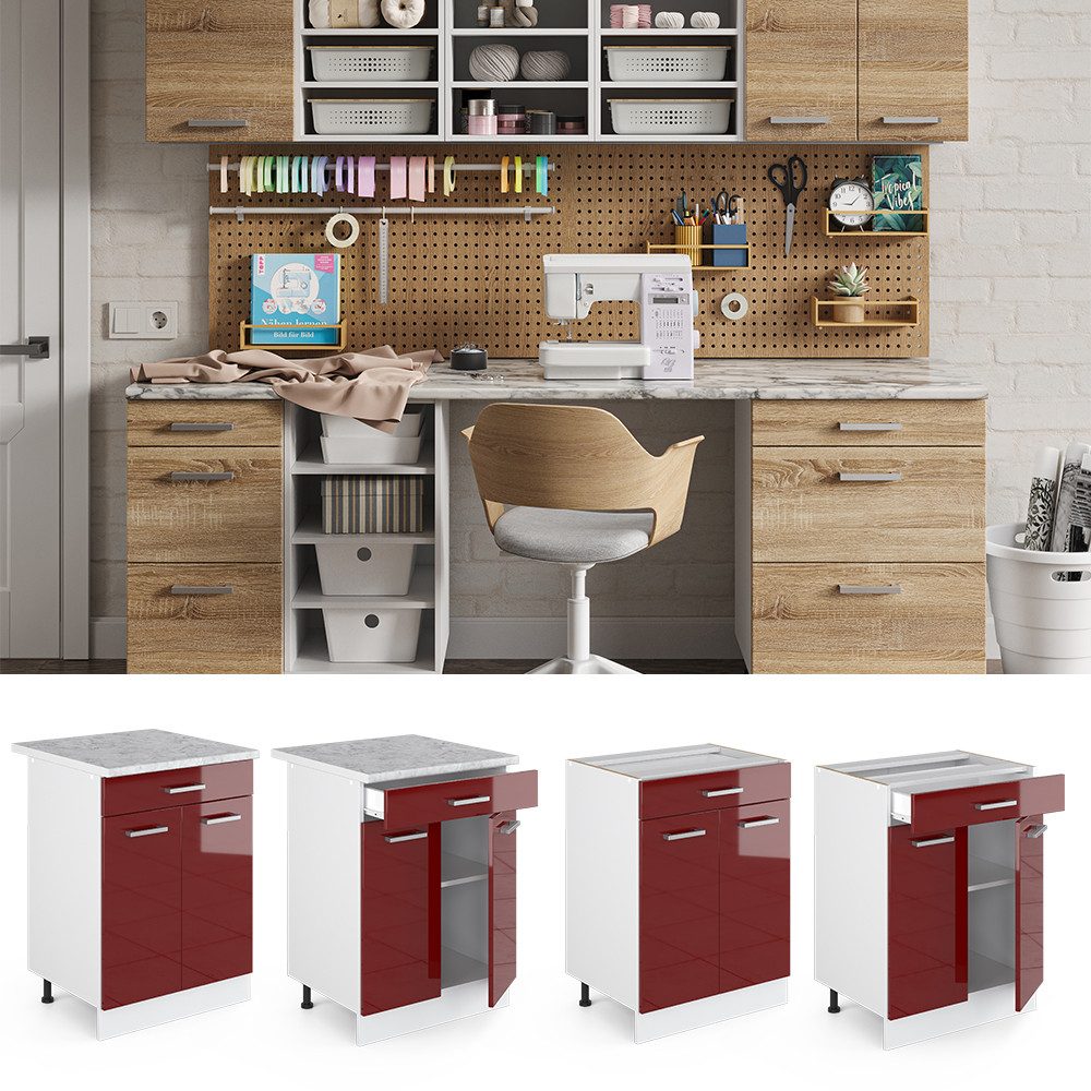 Vicco Schranksystem R-Line, Bordeaux Hochglanz/Weiß, 60 günstig online kaufen