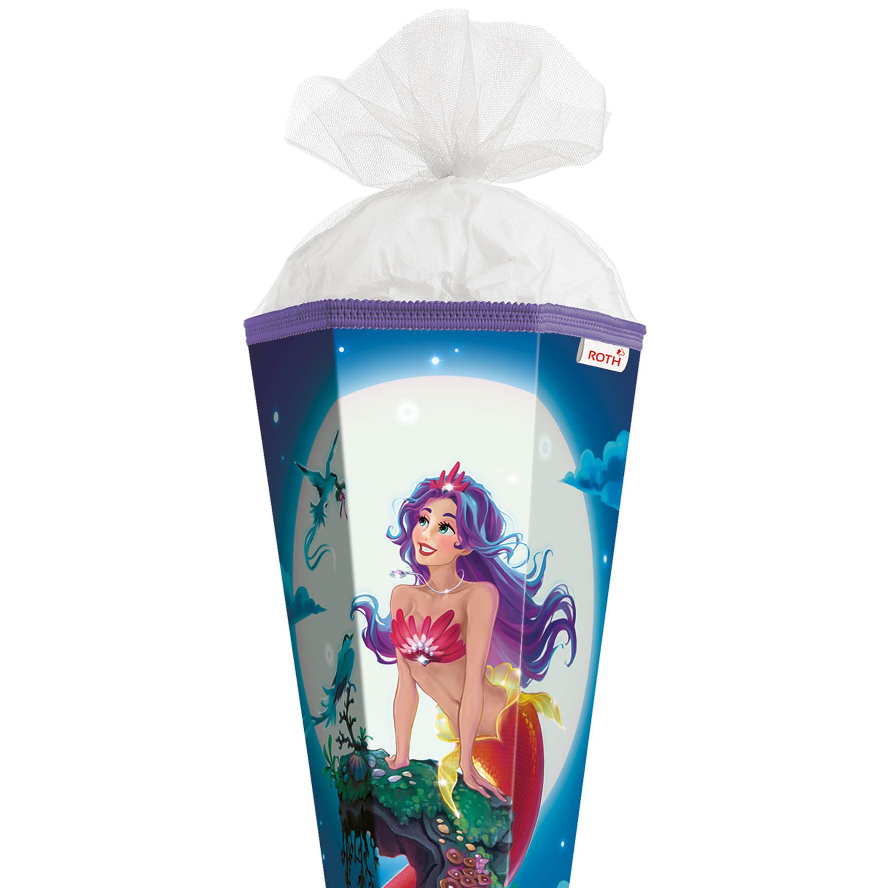 Roth Schultüte Roth Motiv-Schultüte Magische Meerjungfrau, 85cm, eckig, Tüllversch., Verschluss Tüll