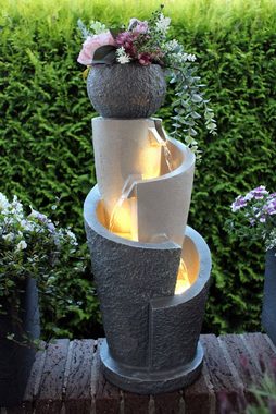 Arnusa Gartenbrunnen Springbrunnen mit LED Beleuchtung inkl. Dekobecken