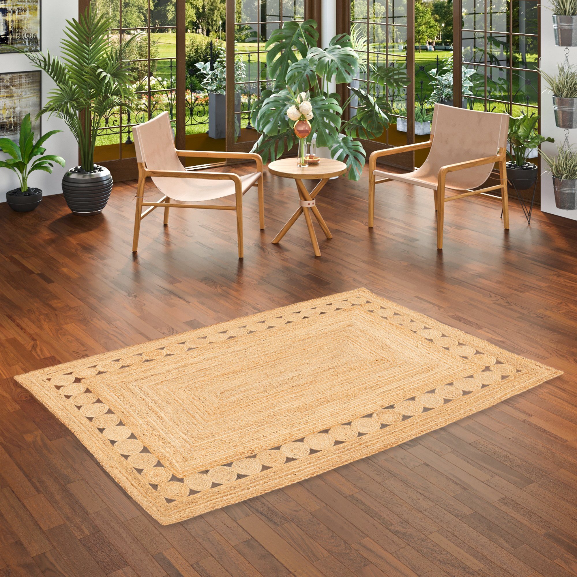 Pergamon Sisalteppich Naturfaser Teppich Jute Salsa Ethno Bordüre, Rechteckig, Höhe: 10 mm