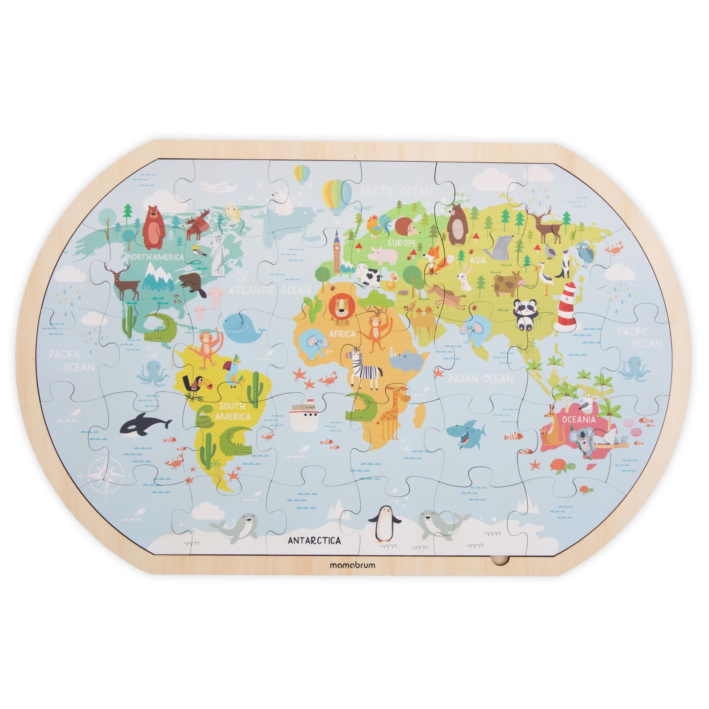 - Mamabrum Welt Puzzle-Sortierschale Karte Holzpuzzle der