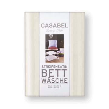 Bettwäsche Casabel Bettwäsche-Set aus Mako-Satin - Streifig - Crème, Brielle, 2 teilig, Mit Reißverschluss, 100% Baumwolle